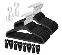 Tinfol Kids Velvet Hangers 60pc, 13.7 Inch Black Non-Slip Toddler Hangers for Closet, Space Saving Childrens Clothes Hangers with 8pc Velvet Clips, Ultra Thin Durable Pant Hanger for Kids Clothes