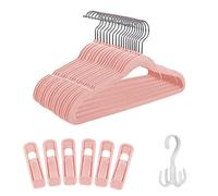 Tinfol Pink Kids Velvet Hangers 30 Pack, Non Slip Baby Hangers with 6 Velvet Hanger Clips, Space Saving Ultra Thin Clothes Hangers for Children's Clothes, Newborn Clothes, Toddler Clothes