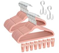 Tinfol Pink Kids Velvet Hangers Pack of 60, 35 cm Non-Slip Baby Hangers with 8 Velvet Hanger Clips, Space-Saving Ultra Thin Hangers for Children's Clothes, Newborn Clothes, Toddler Clothes
