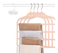 Tinfol Pink Trouser Hanger Space Saving, 4pc 4 Layers Velvet Pants Rack, Non-Slip Jeans Hangers, Multiple Pant Hangers Closet Storage Organizer for Pants Jeans Scarf Towels Tie Towel Clothes