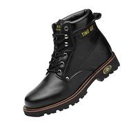 TING GU Steel Toe Mens Womens Safety Boots Work Waterproof Shoes Leather Industrial & Construction Indestructible Protect Working Ankle Footwear (9 UK, Black)