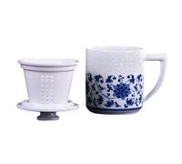 TINGAMOV Authentic Jingdezhen Fine China,Blue and White Porcelain Teacup with Infuser and Lid Set - Perfect for Loose Leaf Tea (Entwined branch pattern 2)