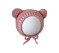 TINGB Cute Bear Baby Earflap Hat for Boys Girls Soft Knit Cap Infant Toddlers Winter Bonnet Hat for Outdoor Activities Pink