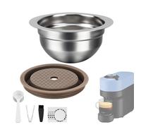 TINGFENG Stainless Steel Reusable Coffee Pods for Nespr*SSO Ve*rtuo Refillable Capsules Compatible with Next POP GCA1 and ENV135 Series with 4 Barcode Stickers,Silicone Lid (150 ML)