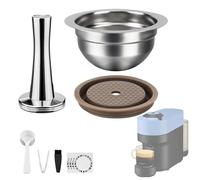 TINGFENG Stainless Steel Reusable Coffee Pods for Nespr*SSO Ve*rtuo Refillable Capsules Compatible with Next POP GCA1 and ENV135 Series with 4 Barcode Stickers,Silicone Lid (230ML+1 Tamper)