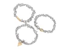 TingHaoO 3Pcs Stackable Dumpy Gold Beaded For Women Elastic Stretch Jewelry Irregular Silver Ball Alloy Design Heart Bead Trio