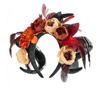 TingHaoO Elegant Dark Rose Decorated Sheep Horn Hairband Comfortable Lightweight Headwear For Concerts Halloween And Casual Occasion Gothic Rose Headbands For Cosplays