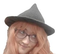 TingHaoO Handmade Crochet Witch Hat For Halloween Party Women Men Wizard Cap Role Play Headwear Head Accessory Knitted Handmade Knitted Witch Themed Halloween Accessory