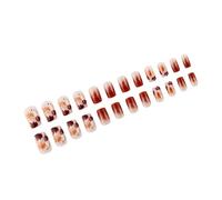 TingHaoO Stick on Nails Acrylic Party Nails Art Short Square Orange Glittering Maple Leaves Glossy Finish for Women Girls 24Pcs