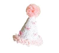 TingHaoO Sweet Baby Birthday Hat Tulle Mesh Infant Party Hat Feature Floral Lace Trim And Pleated Trim Decorations For Event Party Accessories For Girls