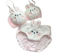 TingHaoO Women's 2Pcs Furry Bra and Panty Set Big Eyes Bear Plush Brassiere Underwear Cartoon Anime Lingerie Cartoon Bikinis Set