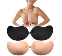 TINGJO Sticky Bra Adhesive Invisible Bra Push Up Reusable Backless Dress Strapless Bra for Women 2 Pairs, Black&Nude, One Size
