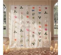 Tingjoo 10x10 ft DIY Flower Curtain Backdrop Kit Including White Pearl Sheer Fabric with 59 Pcs Assorted Floral Leaf Decorations Stapler for Wedding Birthday Spring Party Photo Background