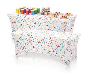Tingjoo 2 Pcs 6ft Confetti Tablecloth Stretch Polyester Reusable Tablecloth | Happy Birthday Reusable Table Cover, Rectangular Party Table Cover, Colorful for Birthday Festival Party Picnic Home Decor