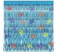 Tingjoo 2 Pcs Foil Fringe Backdrop Curtain 3.3 x 6.6 ft with Fun Wall Decal Birthday Engagement Bachelorette Party Decorations, Photo Booth Props Baby Shower Party Supplies(Blue,Sponge)