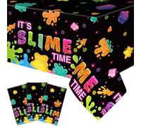 Tingjoo 3 Pack Slime Party Tablecloths It's Slime Time Art Table Covers 54 x 108 Inch Rectangle Slime Glow Table Cloth Plastic Disposable Colorful Tablecloths for Slime Art Birthday Party Decorations