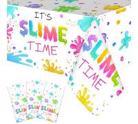 Tingjoo 3 Pack Slime Party Tablecloths It's Slime Time Art Table Covers 54 x 108 Inches Rectangle Glow Table Cloth Plastic Disposable Colorful Tablecloths for Art Birthday Party Decorations (Vibrant)