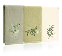 Tingjoo 3 Pcs Eucalyptus Leaves Hand Towels Farmhouse Green Fingertip Bath Towels 14x29 Inch Soft Embroidered Decorative Washable Spring Summer Cotton Absorbent Decor for Bathroom Kitchen