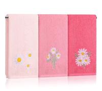 Tingjoo 3 Pcs Pink Daisy Floral Hand Towels Spring Flower Bath Towels 14x29 Inch Soft Washable Embroidered Decorative Cute Summer Cotton Soft Absorbent Decor for Bathroom Kitchen