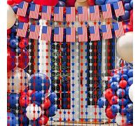 Tingjoo 4th of July Decorations, 2 Pack Red White and Blue Foil Fringe Curtains with American Flag Banner 3.3x6.6 ft Star Streamers Photo Backdrop for America Patriotic Party, Memorial Day, Labor Day