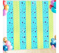 Tingjoo 5 Pack 3.3ft x 6.6ft Monsters Birthday Party Decorations, Green Blue Purple Tinsel Foil Fringe Curtain Inc Little Monster Theme Party Supplies, Cartoon Movie Backdrop for Baby Shower Decor