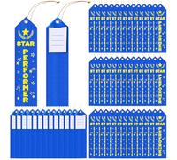 Tingjoo 50 Star Performer Award Ribbons, 8 x 2 inches, Blue Ribbons with Cards and Strings, Performance Awards, Bookmark Style Awards for Stage Competitions, Activities