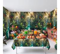Tingjoo 54" x 100 ft Rainforest Falls Backdrop Jungle Trees VBS 2026 Photo Wall Background Tablecloth Roll with Cutter Box for Vacation Bible School, Tropical Party Decor, Sunday Classroom Supplies