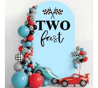 Tingjoo 6.6FT Two Fast Birthday Arch Backdrop Cover Blue Racing Car Theme Two Fast Decorations for Boys Happy 2nd Birthday Party Decor Black Bday Sign for Arch Backdrop(Style 1)