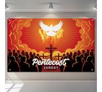 Tingjoo 71 x 43 Inch Pentecost Banner Pentecost Sunday Backdrop Holy Spirit Christian Party Backdrop Communion Banner Religious Baptism Dove Decorations for Home Indoor Outdoor Decor Supplies