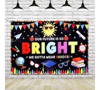 Tingjoo 7x5ft Preschool Kindergarten Graduate Backdrop Our Future is So Bright We Gotta Wear Shades Black Colorful Photography Background Class of 2026 Congratulate Graduation Party Decoration Banner