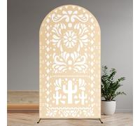 Tingjoo Beige Yellow Arch Backdrop for Baby Shower Mexican Talavera Wedding Party Stretchy Arch Stand Cover Doubleside Banner Baptisms Birthday Decoration Props(Only Cover)(3.3x6ft,Beige Yellow)