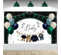 Tingjoo Blue and Green Tartan Plaids Baby Shower Party Backdrop Decorations Large Durable Fabric Baby Shower Favors Banner Backdrop Photo Booth Background for Gender Reveal Party Supplies