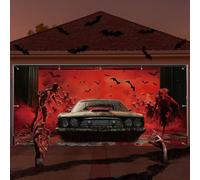 Tingjoo Halloween Garage Door Banner Hell Zombie 6 x 13 ft Hanging Backdrop Garage Door Cover Spooky Halloween Wall Decorations for Outdoor Indoor Holiday Party Wall Home Window Yard