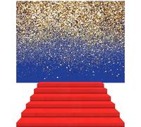 Tingjoo Movie Party Decoration 6 x 8 ft Navy Blue and Gold Spots Backdrop with 2.6 x 33 ft Red Carpet Runner for Party Non-Woven Fabric Red Carpet for Movie Night Weeding Photo Backgrounds