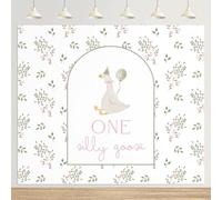 Tingjoo One Silly Goose Backdrop 6.5 x 5ft 1st Birthday Party Decoration One Silly Goose Banner Background Pink Farm Animal Background Prop for 1st First 1 Year Old Birthday Party Decoration