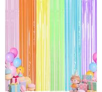 Tingjoo Rainbow Party Decorations, 2 Pack 3.3 x 6.6 ft Rainbow Foil Curtain Backdrop Metallic Tinsel Foil Fringe Curtains Streamers Photo Prop for Birthday Wedding Party Supplies