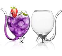 TINGJUNN 2 Piece Set of 10oz Creative Wine Glasses with Straws, Cocktail Glasses for Juice, Wine, Suitable for Home, Party, Bar, Club.