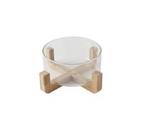 TINGJUNN 600ml/1000ml Glass Salad Bowl with Wooden Stand, Grain Bowl, Mixing Bowl, Fruit Snack Dinner Plate for Appetizer Salad, Fruit. (B)