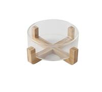 TINGJUNN 600ml/1000ml Glass Salad Bowl with Wooden Stand, Grain Bowl, Mixing Bowl, Fruit Snack Dinner Plate for Appetizer Salad, Fruit. (A)