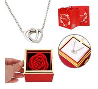 TINGKU Eternal Real Rose Gift Box for Women, Preserved Rose with Customized Engraved Name Heart Necklace, Personalized Forever Flowers for Her Wife Mom Girlfriend, Valentines Day Love Keepsake-Red