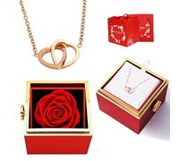 TINGKU Eternal Real Rose Gift Box for Women, Preserved Rose with Customized Engraved Name Heart Necklace, Personalized Forever Flowers for Her Wife Mom Girlfriend, Valentines Day Love Keepsake-Red