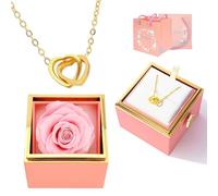 TINGKU Eternal Real Rose Gift Box for Women, Preserved Rose with Customized Engraved Name Heart Necklace, Personalized Forever Flowers for Her Wife Mom Girlfriend, Valentines Day Love Keepsake-Pink