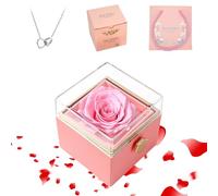 TINGKU Eternal Real Rose Gift Box for Women, Preserved Rose with Customized Name Engraved Heart Necklace, Personalized Romantic Gift for Wife, Girlfriend, Mom, Mother's Day Love Keepsake