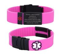TINGKU Personalized Sport Medical Alert Bracelets for Men Women Free Engraving Customized SOS ID Bracelet with Emergency Medical Card Pink