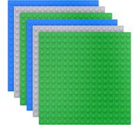 TINGLAND 6 Large Building Plates Compatible with Duplo, Green Blue Grey Base Plate, 25.5 x 25.5 cm Plate for Creative Preschool Toys.