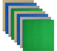 TINGLAND 8 Pcs Building Blocks Baseplates, Classic Baseplates for Building Bricks 100% Compatible with Major Brands-Baseplates 10" x 10", 2 Green, 2 Grey, 2 Blue, 2 Sand