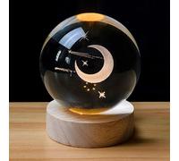 TINGMEIBESTLY 3D Cross Crystal Ball with Wooden Light Base,80MM Glass Ball Night Lamp,Decorations Gifts for Family Members and freinds (Moon)