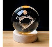 TINGMEIBESTLY 3D Crystal Ball Night Light,80MM Animals Glass Ball Night Lamp with Woodern Base,Decorations Gifts for Men,Women,Kids,Boys,Girls,Teens (Dolphin)