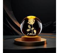 TINGMEIBESTLY 3D Crystal Ball Night Light,80MM Animals Glass Ball Night Lamp with Woodern Base,Decorations Gifts for Men,Women,Kids,Boys,Girls,Teens (Rose)