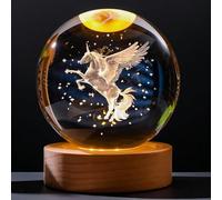 TINGMEIBESTLY 3D Crystal Ball Night Light,80MM Animals Glass Ball Night Lamp with Woodern Base,Decorations Gifts for Men,Women,Kids,Boys,Girls,Teens (Horse)